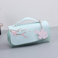 Korea Cherry blossoms PU Leather Student Pencil Case Double Zipper Large Capacity School Handy Female Bag Stationery Pencil Bag