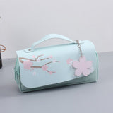 Korea Cherry blossoms PU Leather Student Pencil Case Double Zipper Large Capacity School Handy Female Bag Stationery Pencil Bag