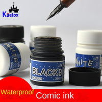 AOOKMIYA Kuelox anime tinta de desenho à prova d30 água 30ml tinta branca/preta para desenho em quadrinhos design arte suprimentos