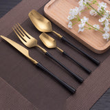 AOOKMIYA Luxury Cutlery Set 24 Piece Forks Knives Spoons Dinnerware Set Tableware Portable Golden Cutlery Sets Silverware fork spoon