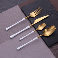 AOOKMIYA Luxury Cutlery Set 24 Piece Forks Knives Spoons Dinnerware Set Tableware Portable Golden Cutlery Sets Silverware fork spoon