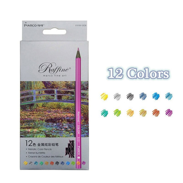 12 Color Metallic Colored Pencils Drawing Sketching Set Profession Art  Supplies