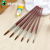 Maries 6Pcs Nylon Hair Detail Paint Brush Set Wooden Watercolor Brush Pen For Oil Painting Gouache Propylene Art Supplies