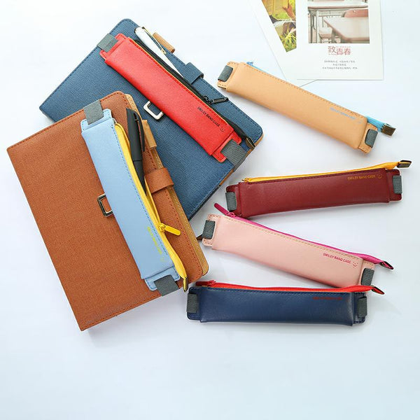 Mini 6 Colors Pu Leather Pencil Bag Elastic Buckle Pencil Case Easy Carrying Pen Bag For Book Notebook Students Art Supplies