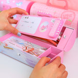 Multi-function Pencil Case 3 Layer Pen Box Large Capacity Pencilcase Stationery Box for Girls Password Lock School Supplies