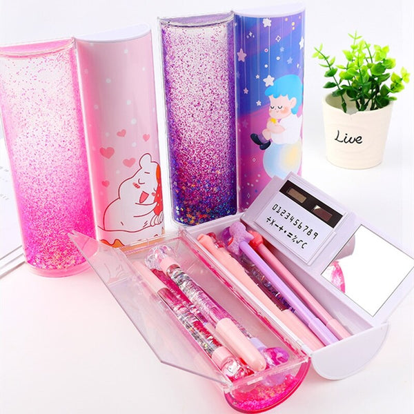 Multifunctional creative pencil case password lock quicksand stationery box large capacity office stationery school supplies