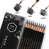 NYONI 10PCS Fine Black Charcoal Sketch Pencils Hard/Medium/Soft Carbon Pencil For Sketching Drawing Tool Art Supplies Gift