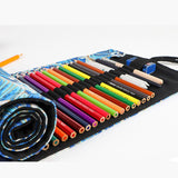 New 36/48/72Holes Pencil Bag Canvas Wrap Roll Up Pencil Case Student Stationery Supplies Pen Storage Bag Gift