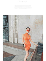 AOOKDRESS autumn new sexy slim candy color high neck sleeveless bag hip dress bottoming sweater women