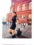 AOOKDRESS autumn new sexy slim candy color high neck sleeveless bag hip dress bottoming sweater women