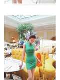 AOOKDRESS autumn new sexy slim candy color high neck sleeveless bag hip dress bottoming sweater women