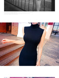 AOOKDRESS autumn new sexy slim candy color high neck sleeveless bag hip dress bottoming sweater women