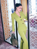 AOOKDRESS Spring OL formal suit 2021 new mint green pleated waist small suit and micro flared pants two-piece suit