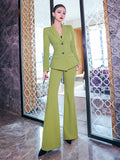 AOOKDRESS Spring OL formal suit 2021 new mint green pleated waist small suit and micro flared pants two-piece suit