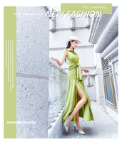 AOOKDRESS shirt dress in the long summer new fashion avocado green satin fake two-piece knee-length skirt