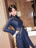 AOOKDRESS early spring long-sleeved shirt dress 2021 new fashion temperament design sense waist slim denim A-line skirt