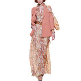 AOOKDRESS European and American catwalk orange suit female Korean printed chiffon dress temperament goddess Spring 2021