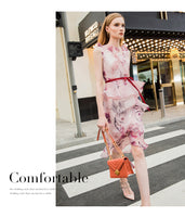 AOOKDRESS 2021 summer new Ruffle V-neck Sleeveless Dress Holiday Vintage Print fishtail skirt