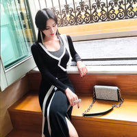 AOOKDRES Spring Sexy Tight Set New Air Long Sleeve Knitted Long Skirt Sleeveless Sling Skirt Two-piece set