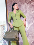 AOOKDRESS Spring OL formal suit 2021 new mint green pleated waist small suit and micro flared pants two-piece suit