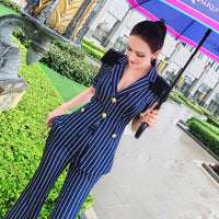 AOOKDRESS summer sexy casual professional wear women's suit fashion short sleeve striped coat temperament trousers two-piece suit