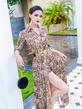 AOOKDRESS spring shirt dress new temperament fashion waist flowing cut-out over the knee-length skirt