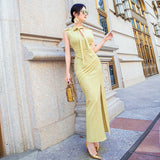 AOOKDRESS summer sexy V-neck ribbon dress cover belly new temperament sleeveless open fork long skirt in the long