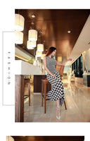 Aookdress women's summer new sleeveless dress mid length waist length slim sexy Plaid knee length skirt