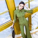 AOOKDRESS summer temperament suit new stylish slim shirt high-waisted wide-leg flared pants two-piece set