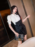 Aookdress spring and summer women's ol suit 2021 new bubble short sleeve shirt high waist big bow skirt two piece set