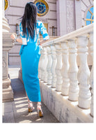 AOOKDRESS summer skirt set new fashion V-neck print shirt open-top hip long skirt two-piece set