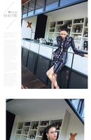 AOOKDRESS spring new fashion temperament stripe color matching slim slim sexy hip long sleeve shirt dress