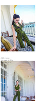 AOOKDRESS summer trim lapel striped jumpsuit new fashion waist sleeveless jumpsuit