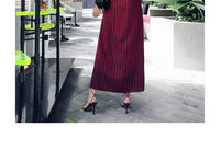 AOOKDRESS spring new suit collar slit long skirt nine-point sleeves and leather waist slim striped dress