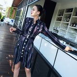 AOOKDRESS spring new fashion temperament stripe color matching slim slim sexy hip long sleeve shirt dress