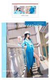 AOOKDRESS summer skirt set new fashion V-neck print shirt open-top hip long skirt two-piece set