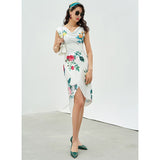 AOOKDRESS irregular swing collar split length floral dress French high waist foreign style 2021 summer