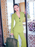 AOOKDRESS Spring OL formal suit 2021 new mint green pleated waist small suit and micro flared pants two-piece suit