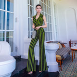 AOOKDRESS summer trim lapel striped jumpsuit new fashion waist sleeveless jumpsuit