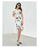 AOOKDRESS irregular swing collar split length floral dress French high waist foreign style 2021 summer