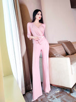 AOOKDRESS spring women's three-quarter sleeve jumpsuit 2021 new temperament wrinkled waist slimming jumpsuit micro flared pants