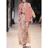 AOOKDRESS European and American catwalk orange suit female Korean printed chiffon dress temperament goddess Spring 2021