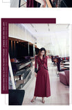 AOOKDRESS spring new suit collar slit long skirt nine-point sleeves and leather waist slim striped dress