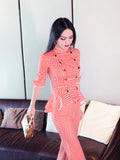 AOOKDRESS early spring houndstooth palace style suit 2021 new double-breasted slim-fit shirt two-piece flared pants