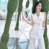 AOOKDRESS fashion set new summer sleeveless small suit jacket micro horn trousers two-piece set