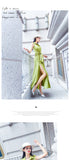 AOOKDRESS shirt dress in the long summer new fashion avocado green satin fake two-piece knee-length skirt