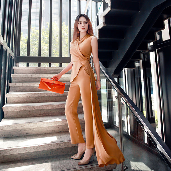 AOOKDRESS summer new fashion slim foreign style playful suit sleeveless top casual pants temperament Hong Kong flavor two-piece suit