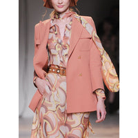 AOOKDRESS European and American catwalk orange suit female Korean printed chiffon dress temperament goddess Spring 2021