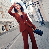 AOOKDRESS spring dress new professional women's pants set sexy off-the-shoulder thin temperament small suit jacket straight pants