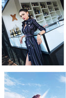 AOOKDRESS spring new fashion temperament stripe color matching slim slim sexy hip long sleeve shirt dress